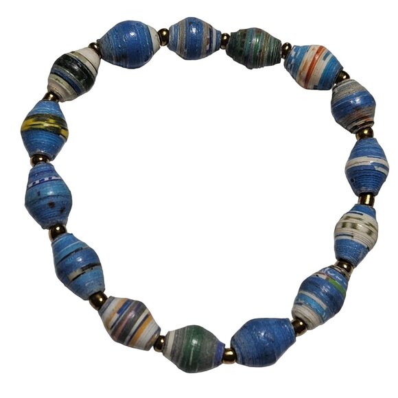 Handcrafted Recycled Multicolor Paper Bead Stretch Bracelet Eco Friendly Jewelry - Picture 1 of 3